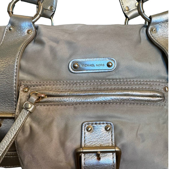 Michael Kors Champagne Gold Mini Duffel Satchel Hand Bag - Picture 3 of 10